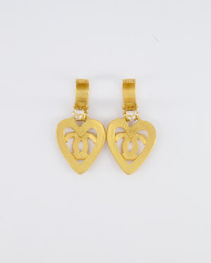 Chanel 95P Vintage Brushed Gold Heart CC Logo Pendant Clip-On Earrings
