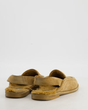 Chanel Beige Suede and Shearling Moccasin Slingback Loafers with Silver CC Logo Detail Size EU 37.5