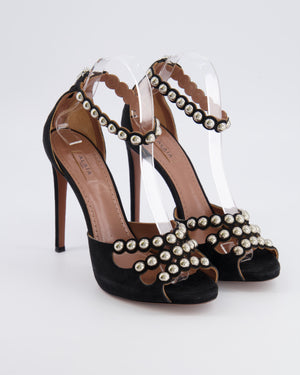 Alaia Black Suede La Bombe 90 Heeled Sandals with Silver Studs Size EU 39 RRP £1,050