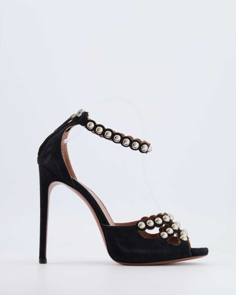 Alaia Black Suede La Bombe 90 Heeled Sandals with Silver Studs Size EU 39 RRP £1,050