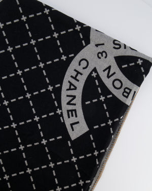 Chanel Grey and Black Wool Blanket, with Pouch and Eye Mask Set with CC Logo Prints