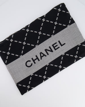 Chanel Grey and Black Wool Blanket, with Pouch and Eye Mask Set with CC Logo Prints