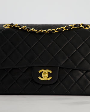 Chanel Black Vintage Medium Classic Double Flap Bag in Lambskin Leather with Gold Hardware