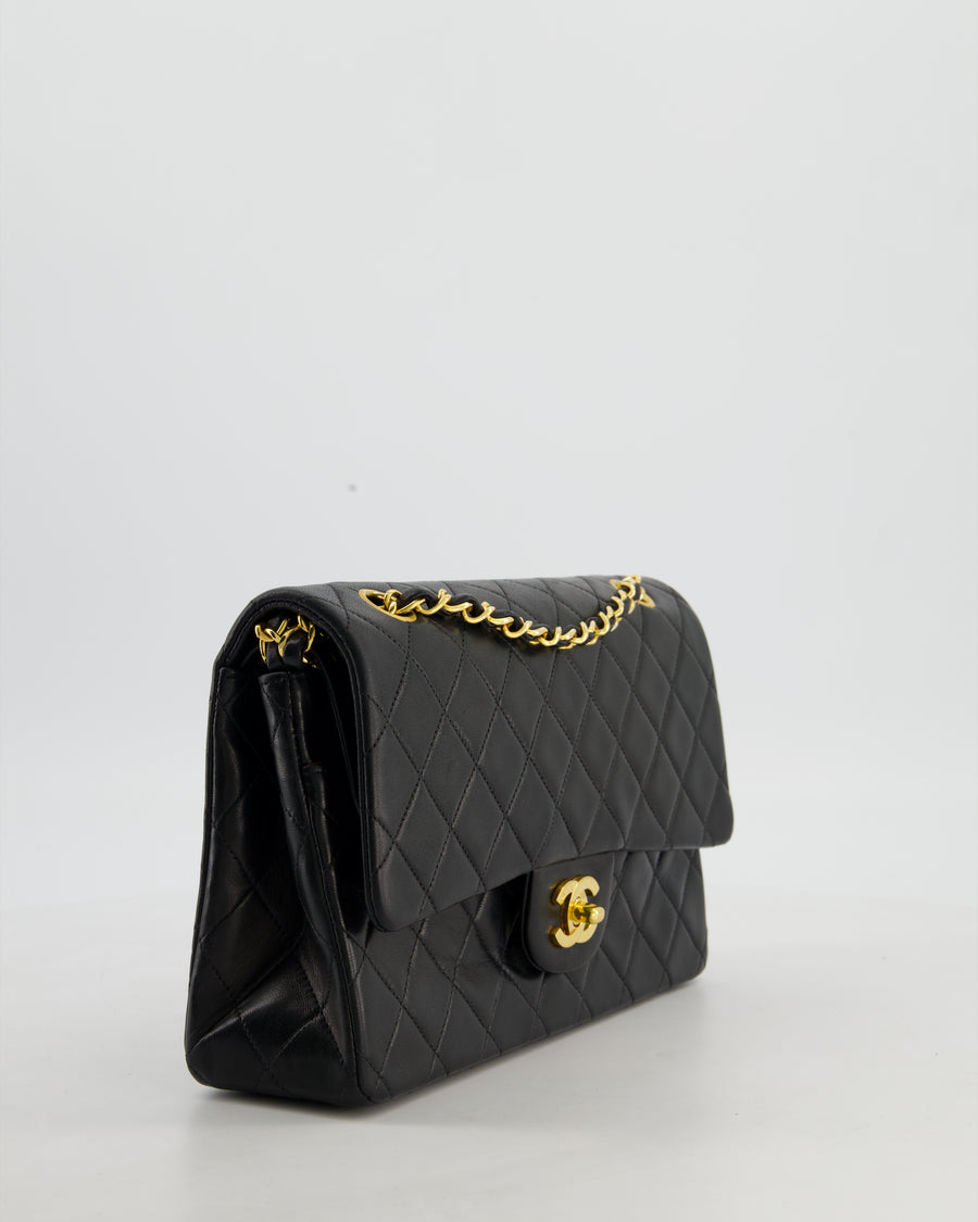 Chanel Black Vintage Medium Classic Double Flap Bag in Lambskin Leather with Gold Hardware