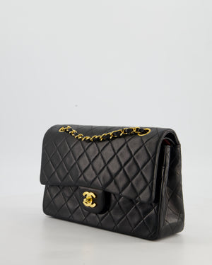 Chanel Black Vintage Medium Classic Double Flap Bag in Lambskin Leather with Gold Hardware