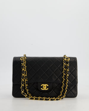 Chanel Black Vintage Medium Classic Double Flap Bag in Lambskin Leather with Gold Hardware