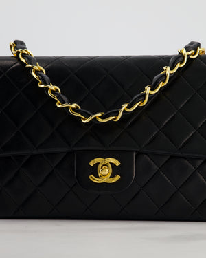 *RARE* Chanel Black Vintage Medium Single Flap Bag in Lambskin Leather with 24K Gold Chain Top Handle