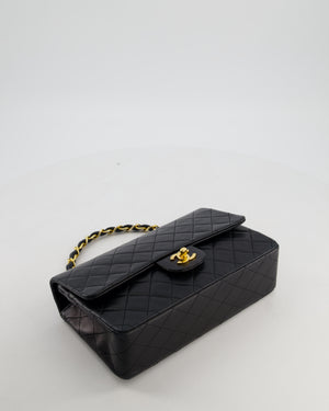 *RARE* Chanel Black Vintage Medium Single Flap Bag in Lambskin Leather with 24K Gold Chain Top Handle