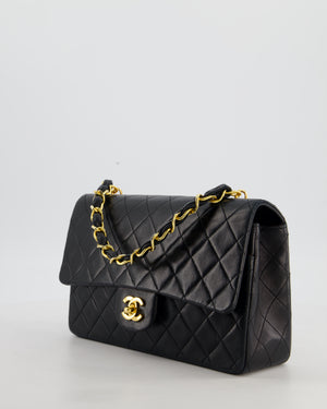 *RARE* Chanel Black Vintage Medium Single Flap Bag in Lambskin Leather with 24K Gold Chain Top Handle