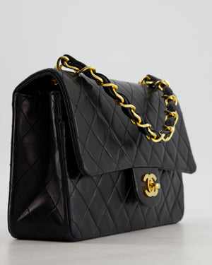 *RARE* Chanel Black Vintage Medium Single Flap Bag in Lambskin Leather with 24K Gold Chain Top Handle