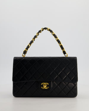 *RARE* Chanel Black Vintage Medium Single Flap Bag in Lambskin Leather with 24K Gold Chain Top Handle