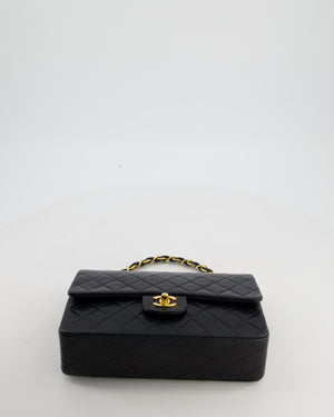 *RARE* Chanel Black Vintage Medium Single Flap Bag in Lambskin Leather with 24K Gold Chain Top Handle