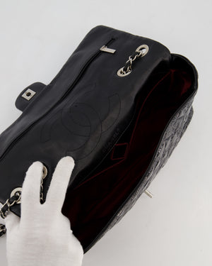 Chanel Black Patent East West Single Flap Bag with Embossed Charm Details and Silver Hardware