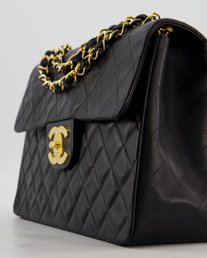 *STUNNING CONDITION* Chanel Vintage Black XL Jumbo Single Classic Flap Bag in Lambskin Leather with 24K Gold Hardware