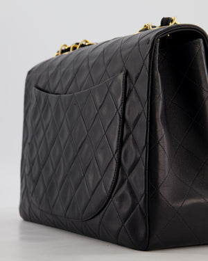 *STUNNING CONDITION* Chanel Vintage Black XL Jumbo Single Classic Flap Bag in Lambskin Leather with 24K Gold Hardware