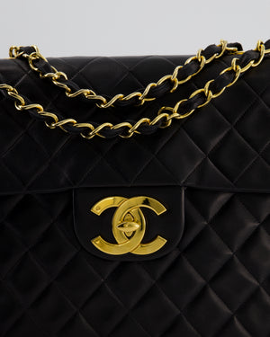 *STUNNING CONDITION* Chanel Vintage Black XL Jumbo Single Classic Flap Bag in Lambskin Leather with 24K Gold Hardware