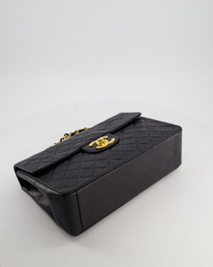 *STUNNING CONDITION* Chanel Vintage Black XL Jumbo Single Classic Flap Bag in Lambskin Leather with 24K Gold Hardware