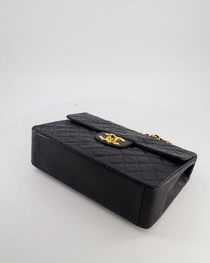 *STUNNING CONDITION* Chanel Vintage Black XL Jumbo Single Classic Flap Bag in Lambskin Leather with 24K Gold Hardware