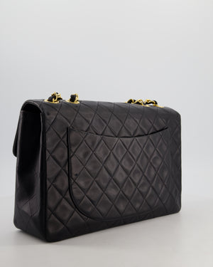 *STUNNING CONDITION* Chanel Vintage Black XL Jumbo Single Classic Flap Bag in Lambskin Leather with 24K Gold Hardware