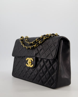 *STUNNING CONDITION* Chanel Vintage Black XL Jumbo Single Classic Flap Bag in Lambskin Leather with 24K Gold Hardware
