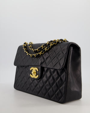 *STUNNING CONDITION* Chanel Vintage Black XL Jumbo Single Classic Flap Bag in Lambskin Leather with 24K Gold Hardware