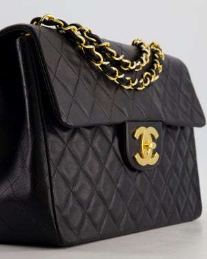 *STUNNING CONDITION* Chanel Vintage Black XL Jumbo Single Classic Flap Bag in Lambskin Leather with 24K Gold Hardware