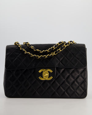 *STUNNING CONDITION* Chanel Vintage Black XL Jumbo Single Classic Flap Bag in Lambskin Leather with 24K Gold Hardware