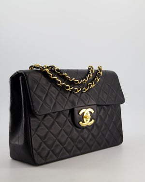 *STUNNING CONDITION* Chanel Vintage Black XL Jumbo Single Classic Flap Bag in Lambskin Leather with 24K Gold Hardware