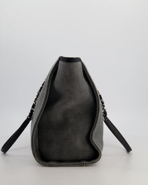 Chanel Grey Black Small Canvas Deauville Tote Bag with Silver Hardware