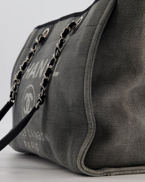 Chanel Grey Black Small Canvas Deauville Tote Bag with Silver Hardware