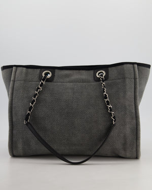 Chanel Grey Black Small Canvas Deauville Tote Bag with Silver Hardware