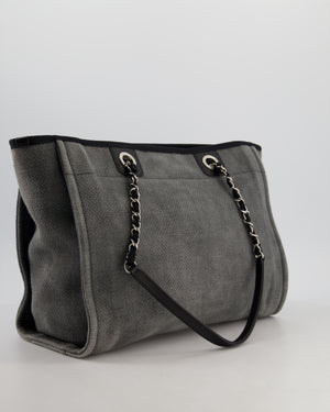 Chanel Grey Black Small Canvas Deauville Tote Bag with Silver Hardware