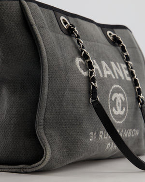 Chanel Grey Black Small Canvas Deauville Tote Bag with Silver Hardware