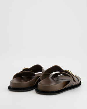 Fendi Brown FF Monogram Sandal with Velvet Trim & Gold Buckle Detail Size EU 36 RRP £790