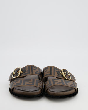 Fendi Brown FF Monogram Sandal with Velvet Trim & Gold Buckle Detail Size EU 36 RRP £790