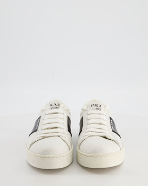 Prada White Laced Leather Trainers with Black Stripe Logo Size EU 36
