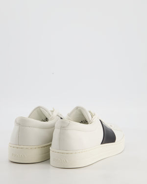 Prada White Laced Leather Trainers with Black Stripe Logo Size EU 36