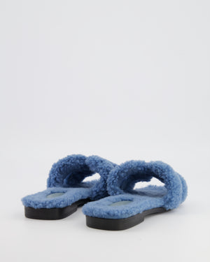 Hermès Blue Shearling Teddy Oran Sandals Size EU 37
