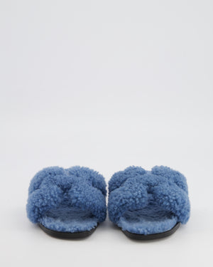 Hermès Blue Shearling Teddy Oran Sandals Size EU 37