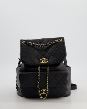 Chanel Black Calfskin Quilted Leather Backpack with Champagne Gold Hardware