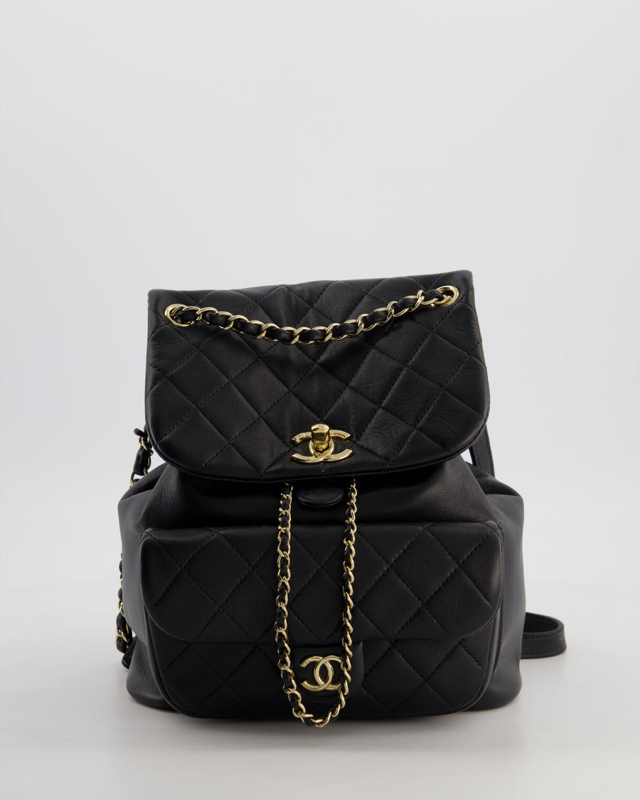 Chanel Black Calfskin Quilted Leather Backpack with Champagne Gold Hardware
