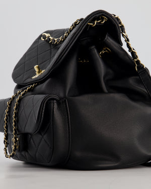 Chanel Black Calfskin Quilted Leather Backpack with Champagne Gold Hardware