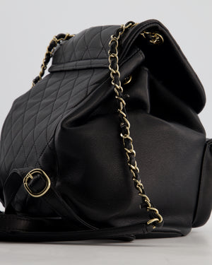 Chanel Black Calfskin Quilted Leather Backpack with Champagne Gold Hardware