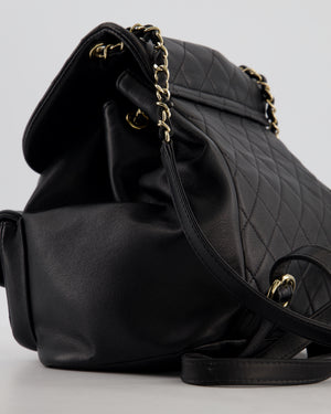 Chanel Black Calfskin Quilted Leather Backpack with Champagne Gold Hardware