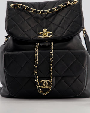 Chanel Black Calfskin Quilted Leather Backpack with Champagne Gold Hardware