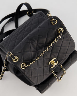 Chanel Black Calfskin Quilted Leather Backpack with Champagne Gold Hardware