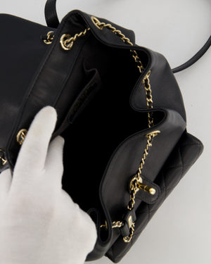 Chanel Black Calfskin Quilted Leather Backpack with Champagne Gold Hardware