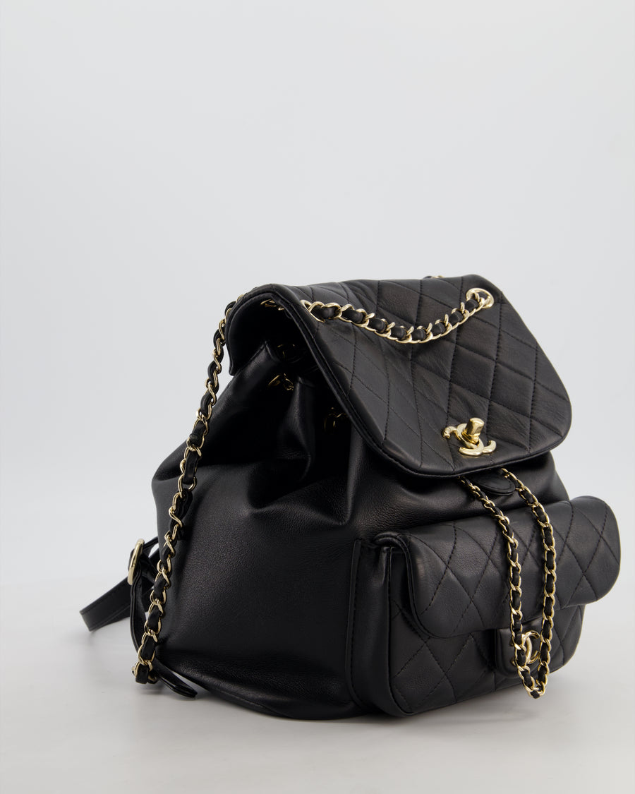 Chanel Black Calfskin Quilted Leather Backpack with Champagne Gold Hardware