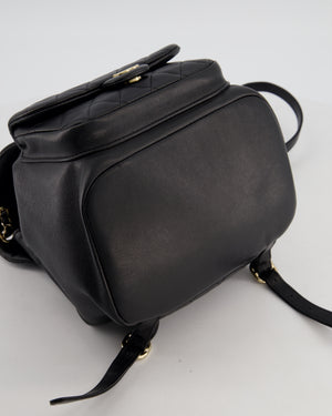 Chanel Black Calfskin Quilted Leather Backpack with Champagne Gold Hardware