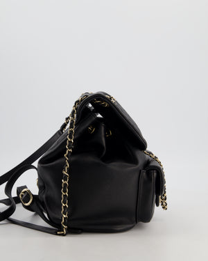 Chanel Black Calfskin Quilted Leather Backpack with Champagne Gold Hardware